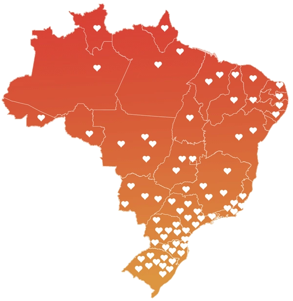 Mapa do Brasil em degrade de laranja para vermelho com demarcações em algumas regiões do Brasil.